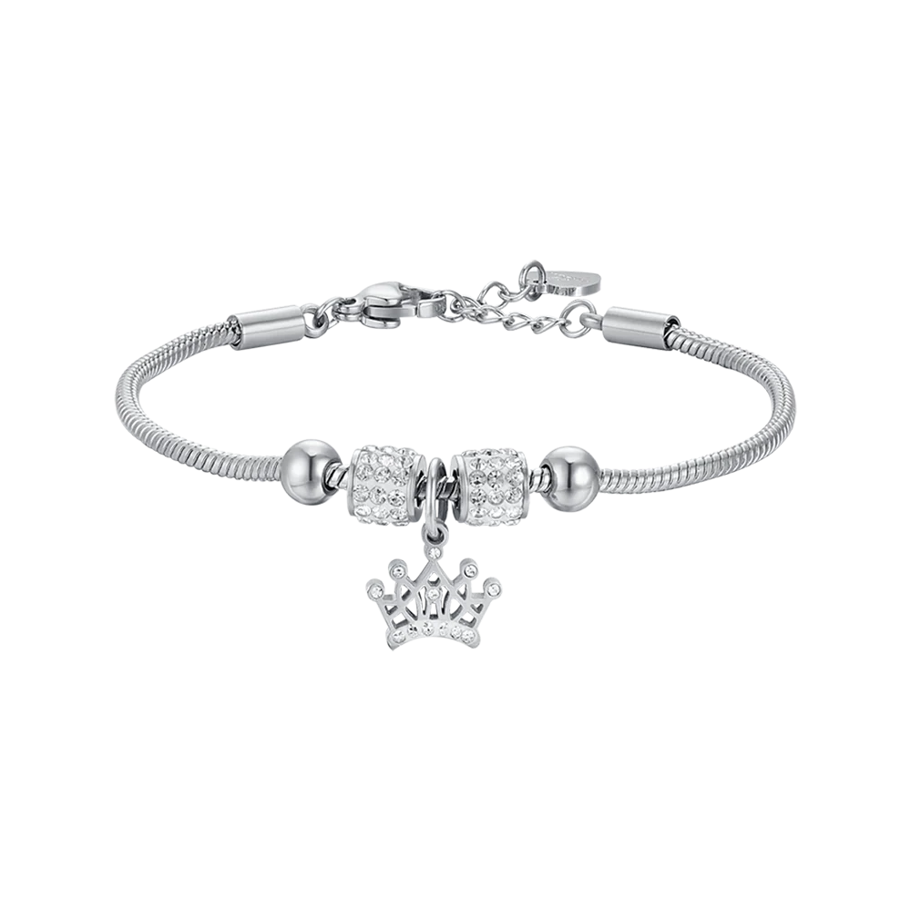 BRACCIALE BAMBINA IN ACCIAIO CON CORONA CON CRISTALLI BIANCHI