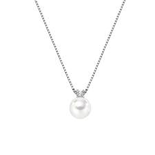 Collana in Argento con Perla 8 mm e Zircone Bianco