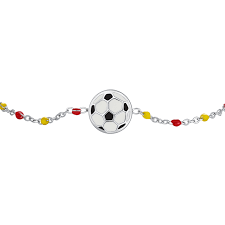 BRACCIALE IN ACCIAIO CON PALLONE E PIETRE GIALLE E ROSSE