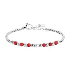 BRACCIALE ACCIAIO BAMBINO CON PIETRE ROSSE