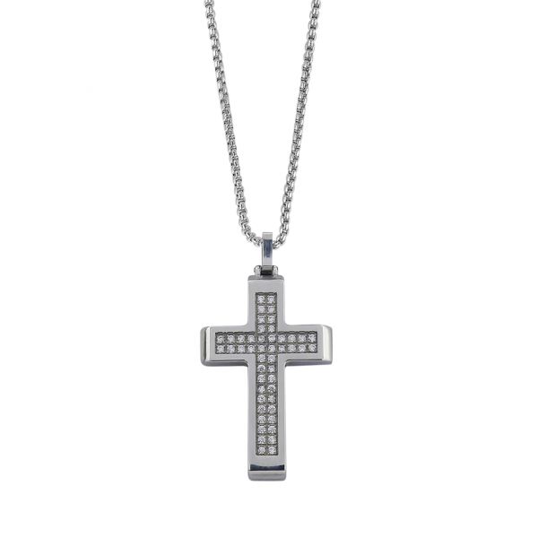 Collana con crocefisso grande e zirconi bianchi