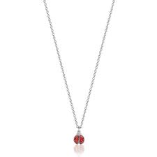 COLLANA BAMBINA IN ACCIAIO CON COCCINELLA E CRISTALLI ROSSI