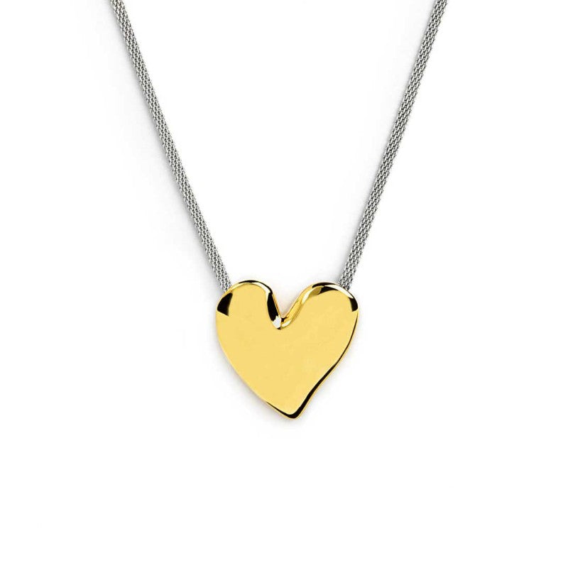 COLLANA CATENA MESH BIANCA CON CUORE IRREGOLARE GOLD