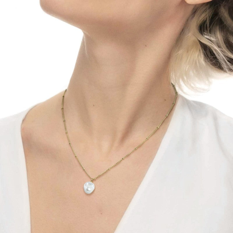 Collana catena grumetta con sfere e perla irregolare pendente