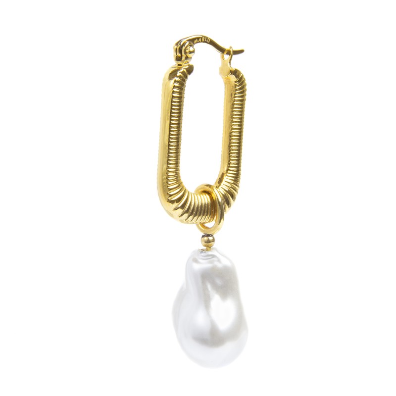 Orecchino a cerchio ovale con perla pendente GOLD