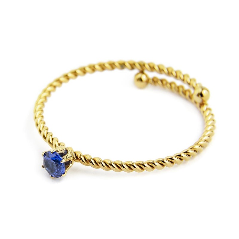 Anello con zircone blu 3mm (BASE GIALLA )