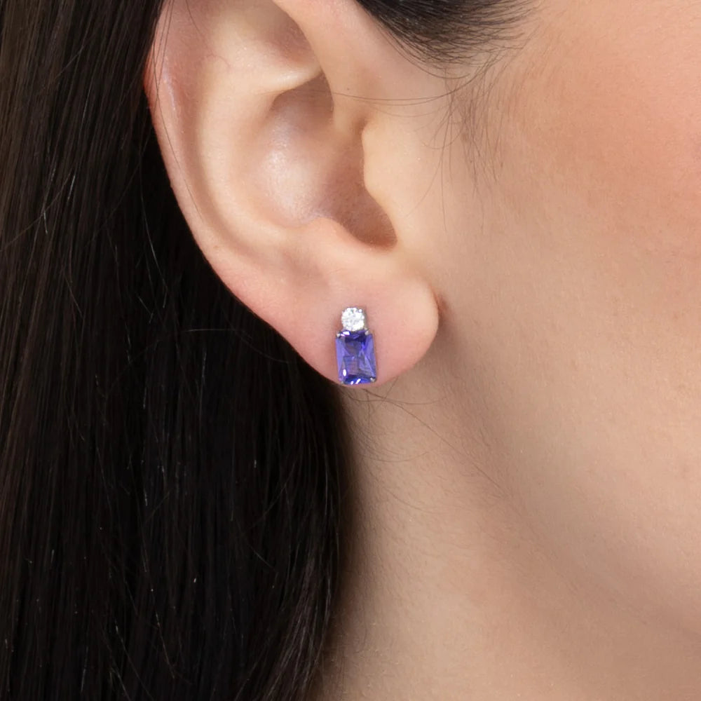 ORECCHINI DONNA IN ACCIAIO CON ZIRCONI VIOLA E BIANCHI