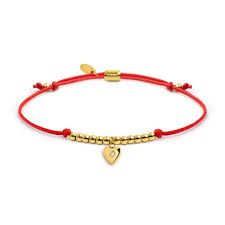 Bracciale cordino ROSSO con pendente cuore con zircone GIALLO