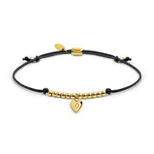 Bracciale cordino NERO con pendente cuore con zircone GIALLO