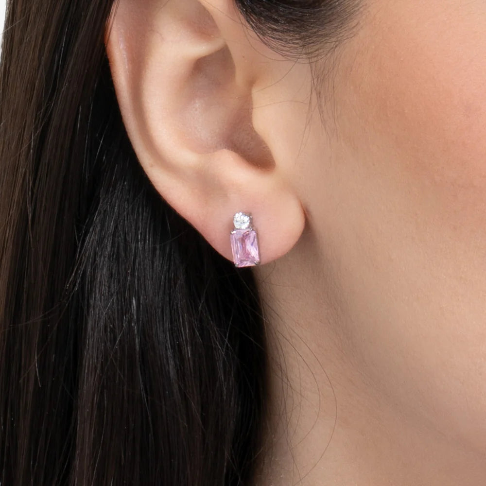 ORECCHINI DONNA IN ACCIAIO CON ZIRCONI ROSA E BIANCO