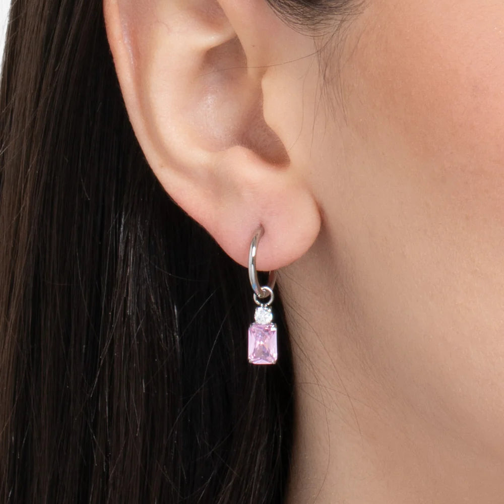 MONO ORECCHINI DONNA IN ACCIAIO CON ZIRCONI ROSA E BIANCHI