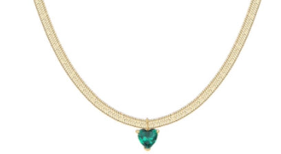 COLLANA GOLD CUORE VERDE CON MAGLIA PIATTA