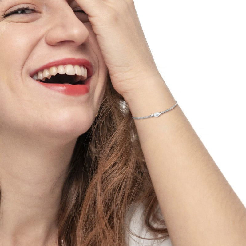 Bracciale catena snake con perla ovale centrale