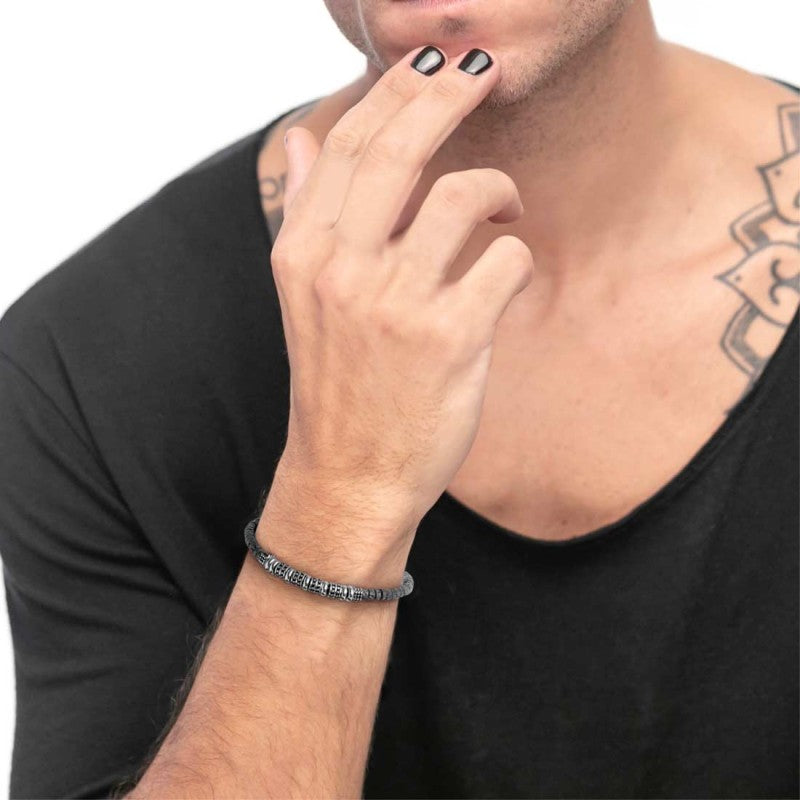 BRACCIALE CON PIETRA LAVICA E ANELLINI IN ACCIAIO CENTRALE