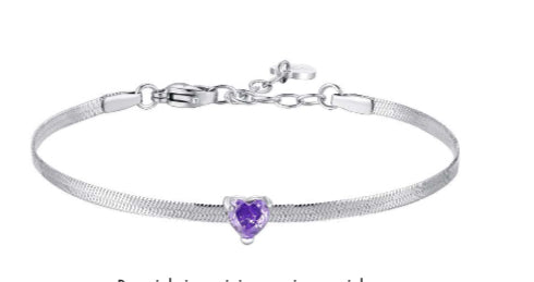 BRACCIALE CUORE VIOLA CON MAGLIA PIATTA