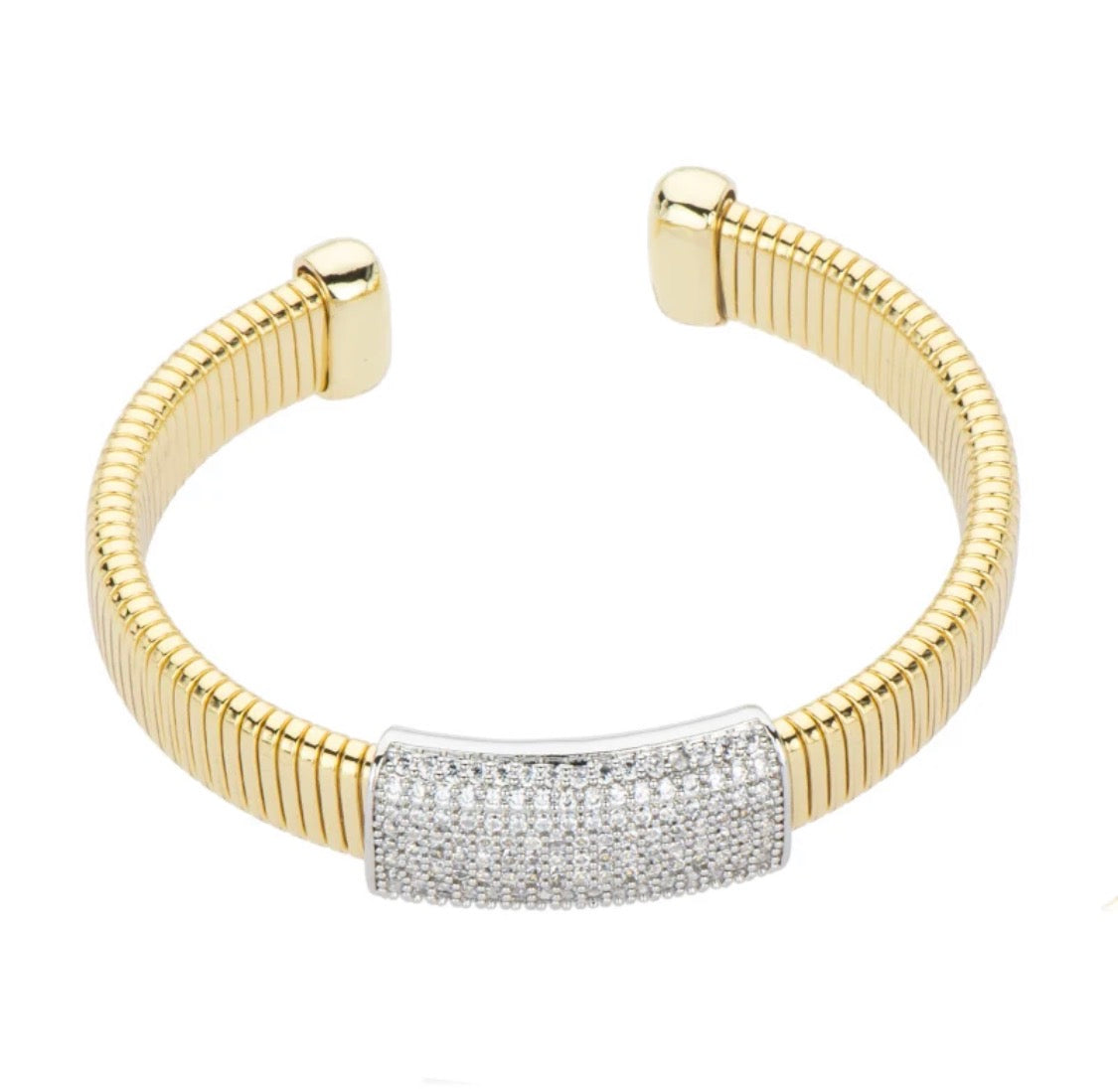 BRACCIALE RIGIDO CON PAVE’ ZIRCONI BASE DORATA