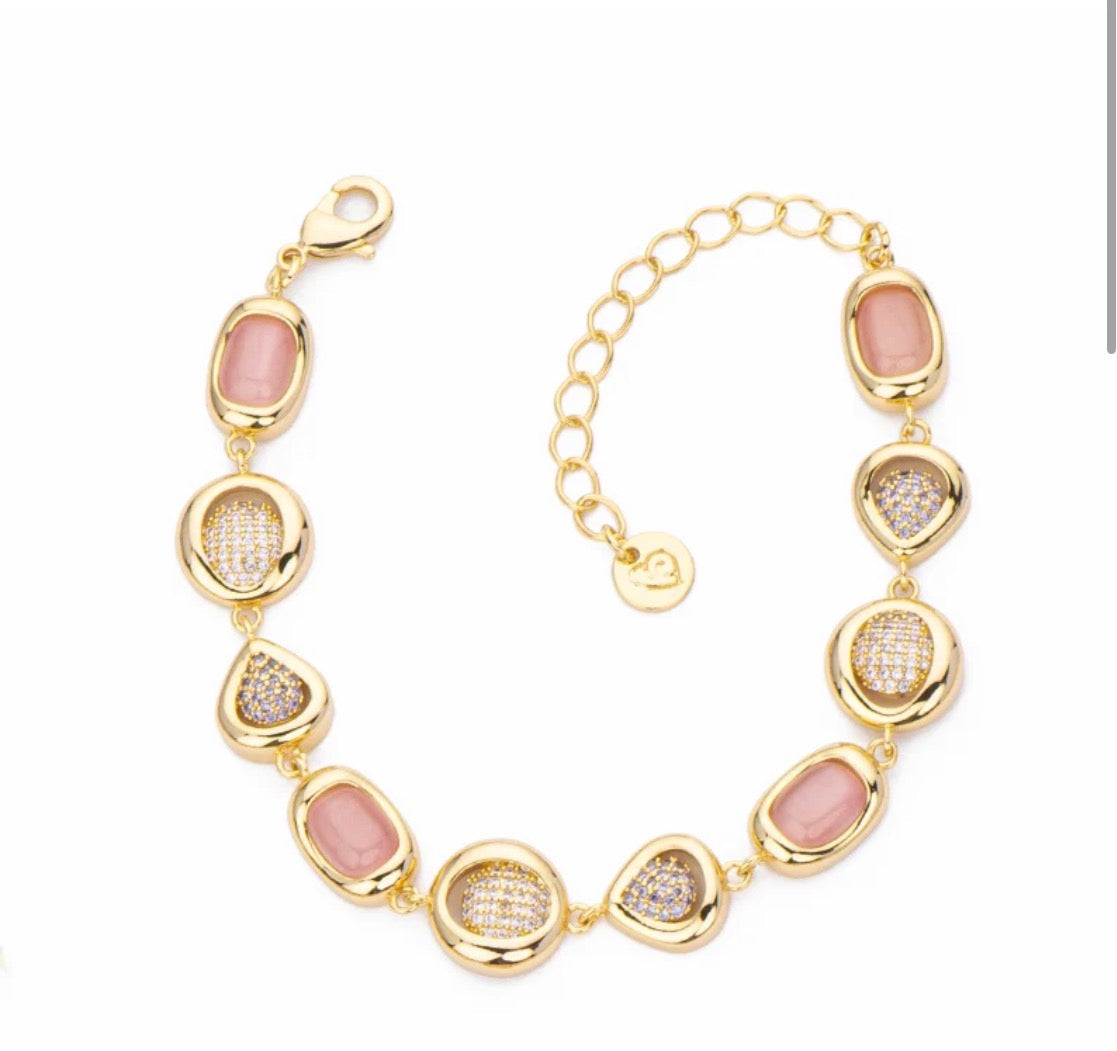 BRACCIALE DORATO ZIRCONI AMETISTA E ROSA