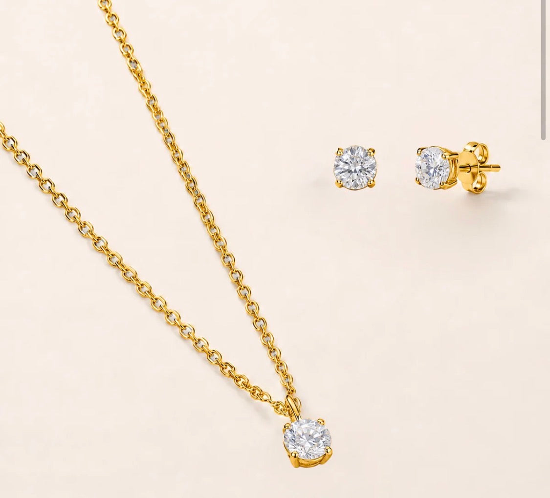PARURE CON ZIRCONI ACCIAIO DORATO