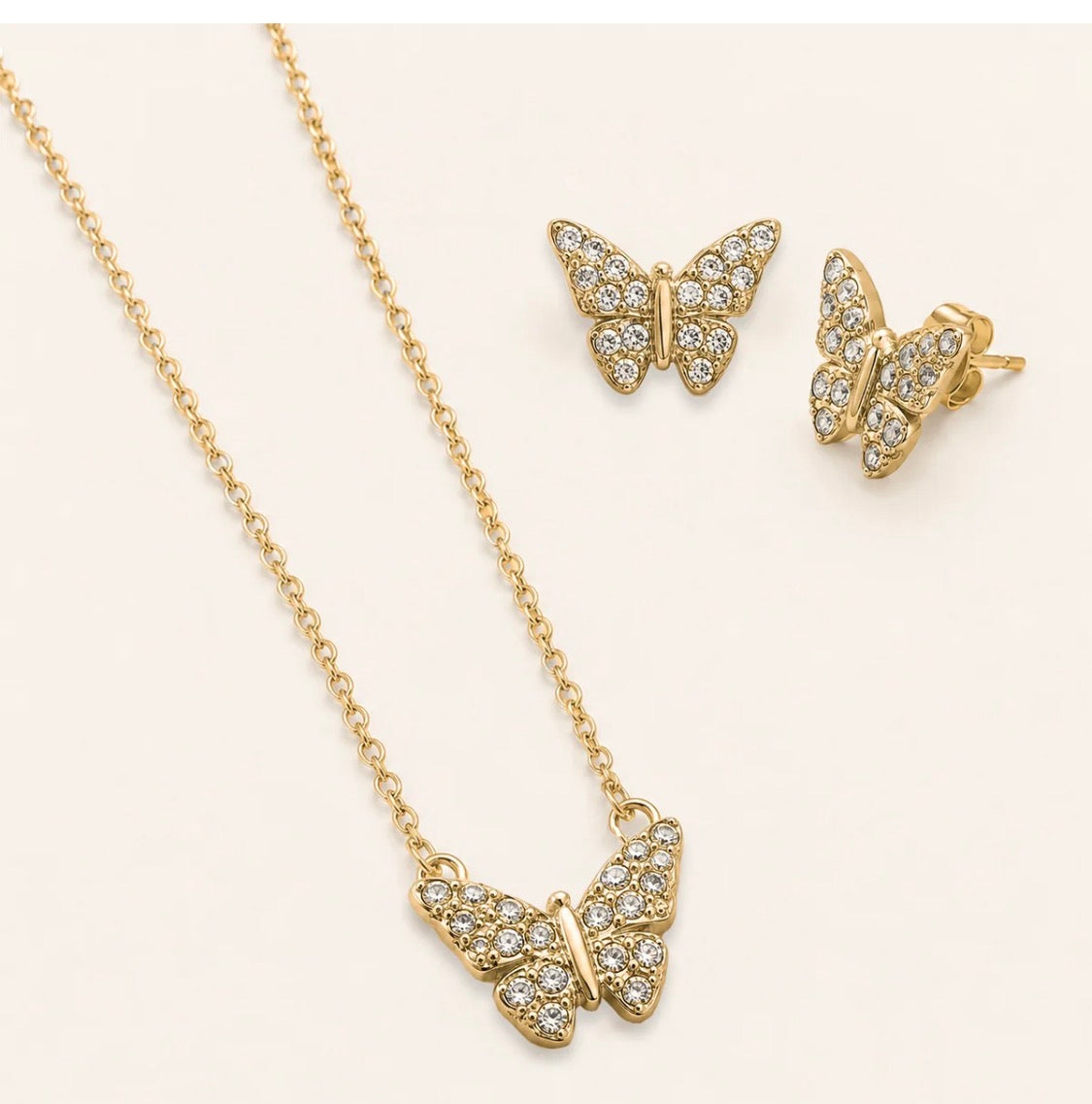 PARURE FARFALLE ACCIAIO DORATO