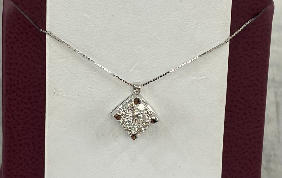 COLLANA SOLITARIO DIAMANTI E ORO BIANCO