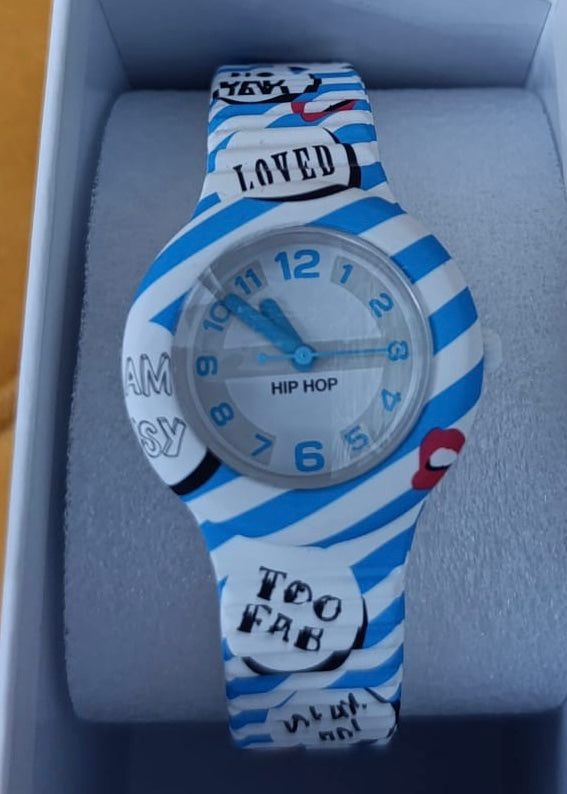 OROLOGIO BIANCO E CELESTE HIP HOP DONNA