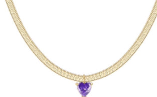 COLLANA GOLD CUORE VIOLA CON MAGLIA PIATTA