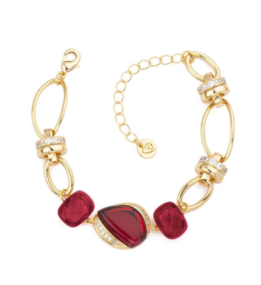 BRACCIALE CATENA CON ZIRCONI E CRISTALLI RUBINO