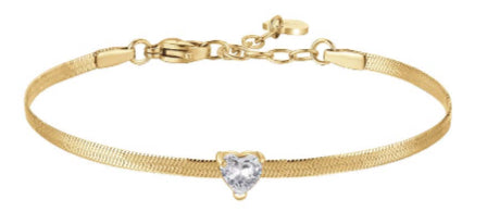 BRACCIALE GOLD CUORE BIANCO CON MAGLIA PIATTA