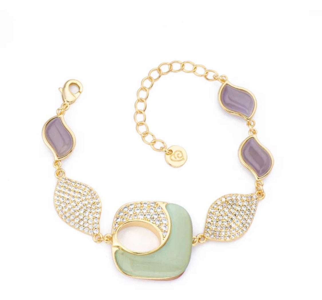 BRACCIALE CON PAVE’ ZIRCONI E PIETRE VIOLA E VERDI