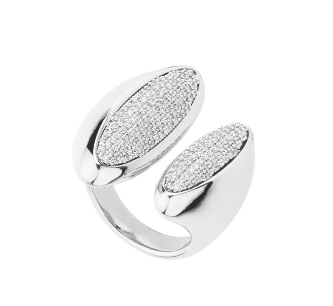 Anello doppia navetta zirconi base bianca