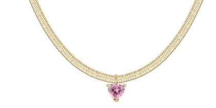 COLLANA GOLD CUORE ROSA CON MAGLIA PIATTA