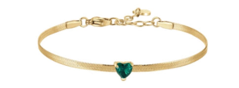 BRACCIALE GOLD CUORE VERDE CON MAGLIA PIATTA