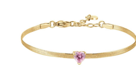 BRACCIALE GOLD CUORE ROSA CON MAGLIA PIATTA