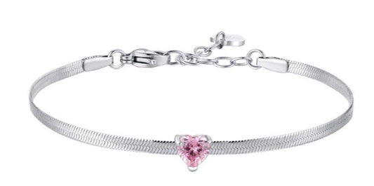 BRACCIALE CUORE ROSA CON MAGLIA PIATTA