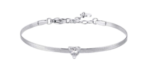 BRACCIALE DONNA CUORE BIANCO MAGLIA PIATTA