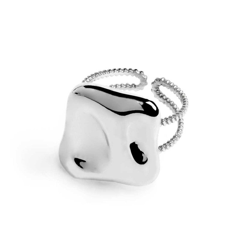 ANELLO DOPPIA FASCIA CON QUADRATO IRREGOLARE MARTELLO BIANCO