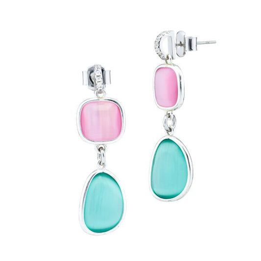 Orecchini con cristalli rosa baby e acquamarina con zirconi