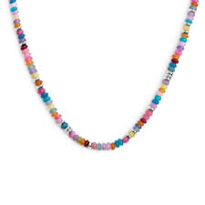 COLLANA CON PERLINE COLORATE E CATENA A MAGLIA LARGA BASE BIANCA