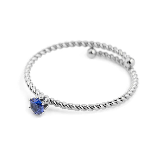 Anello con zircone blu  3mm (BASE BIANCA )