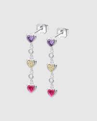 ORECCHINI PENDENTI CON CUORI E CRISTALLI MULTICOLORE