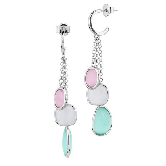 Orecchini con cristalli pendenti rosa baby, white e verde tormalina