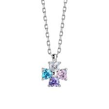 COLLANA QUADRIFOGLIO ACCIAIO CON ZIRCONI MULTICOLORE