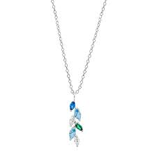 COLLANA FOGLIE  CON CRISTALLI BLU E CELESTI