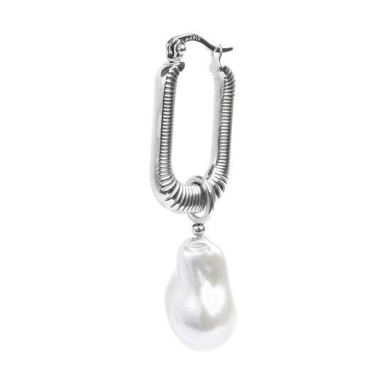 Orecchino a cerchio ovale con perla pendente