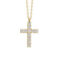 COLLANA DONNA IN ACCIAIO E IP GOLD CON CROCE E ZIRCONI BIANCHI