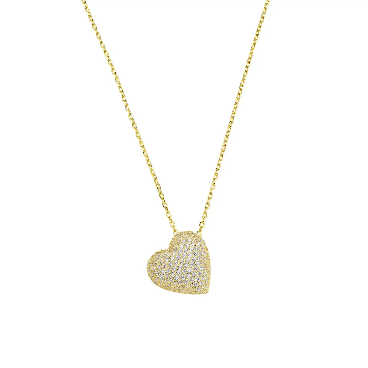 Collana Dorata Cuore Bombato con Zirconi