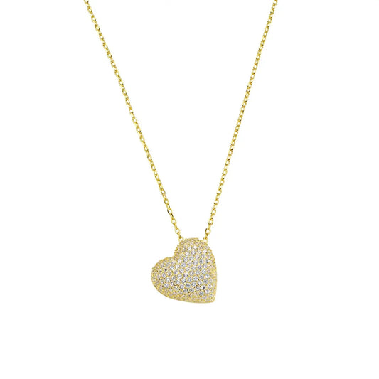 Collana Dorata Cuore Bombato con Zirconi