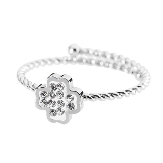 Anello quadrifoglio con cristalli (BASE BIANCA )