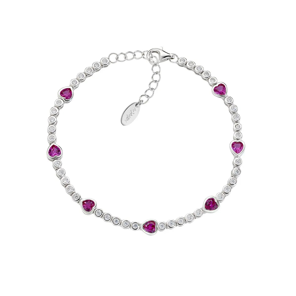 Bracciale Tennis Amore con Cuori Rossi