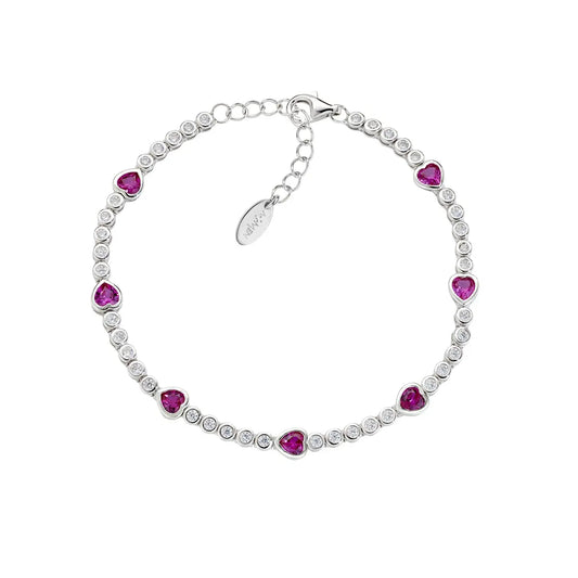 Bracciale Tennis Amore con Cuori Rossi